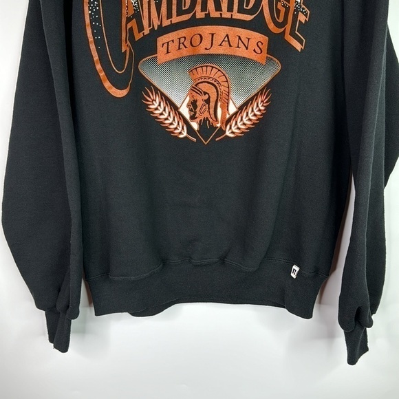 Vintage Cambridge Trojans Black High School Crewneck Sweatshirt 80s Large - Picture 3 of 9